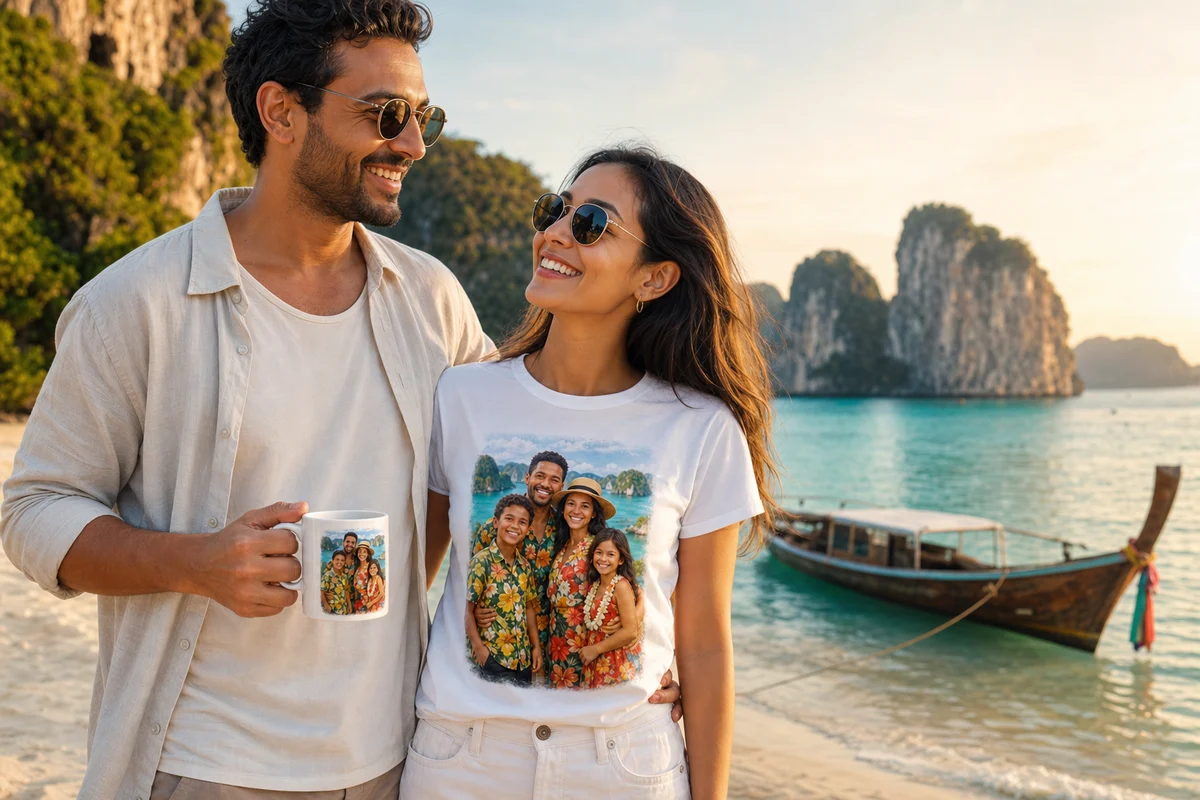 Travelers enjoying their custom Koh Samui souvenirs